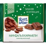 Шоколад Ritter Sport Gebrantte Mandel (з мигдалем у карамелі) Німеччина 100 г