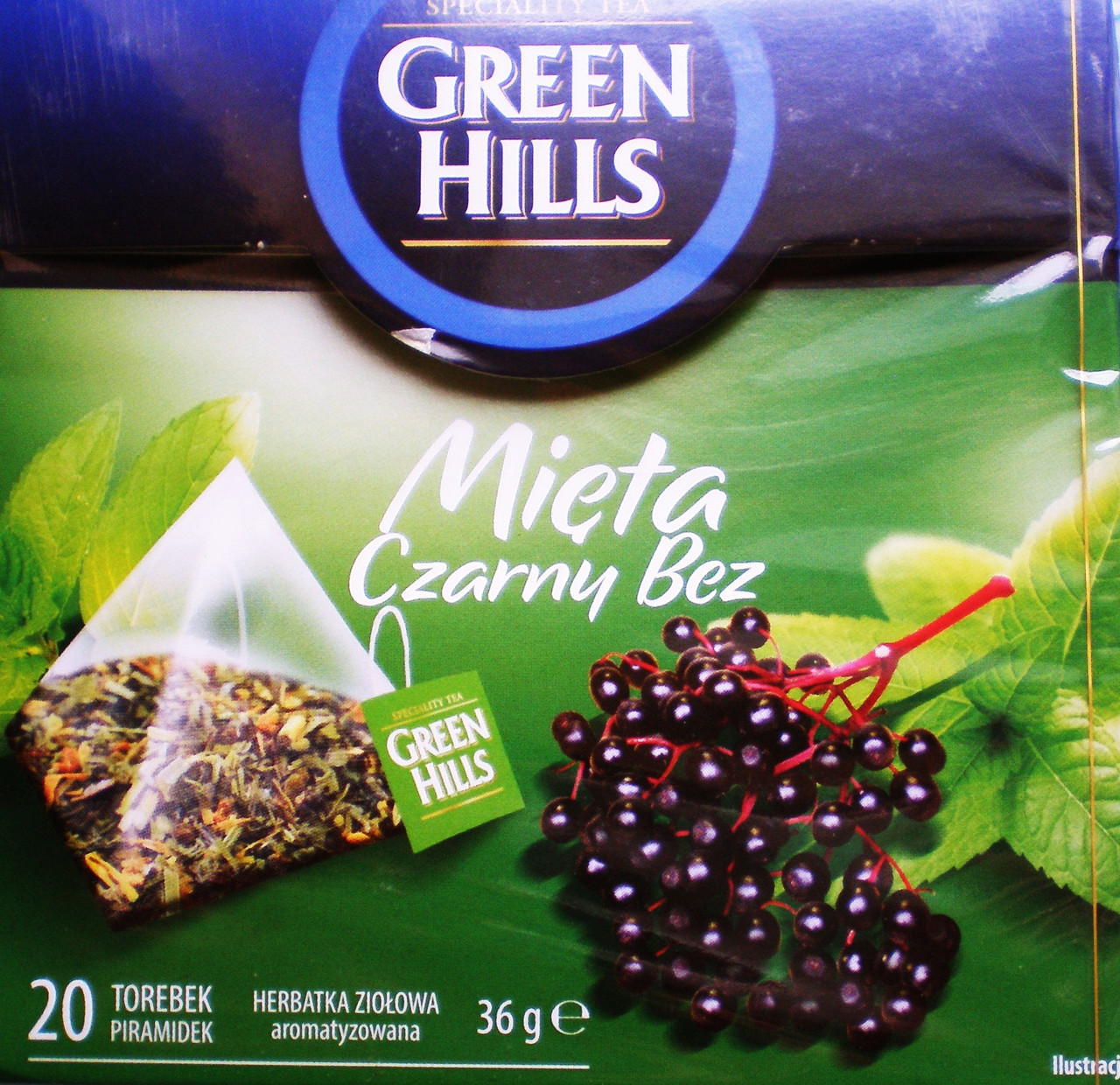 Чай Green Hills з м'ятою й бузиною 20 пірамідок Польща