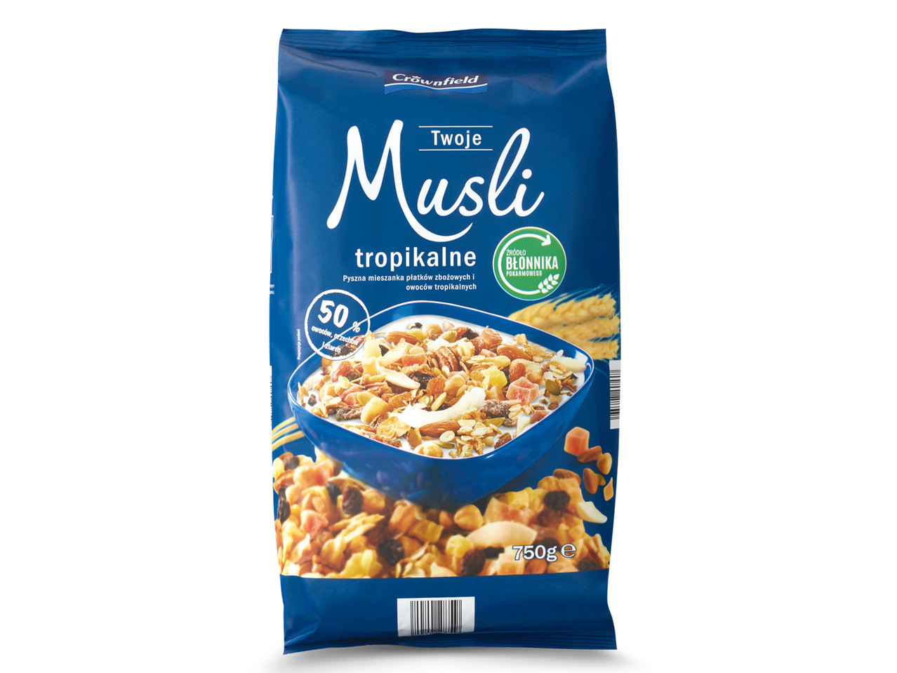 Мюслі Tropikalne Crownfield з тропічними фруктами, горіхами та злаками 750 г Німеччина