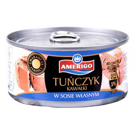 Тунець шматочками у власному соусі Tunczyk kawalki Amerigo 170 г Польща