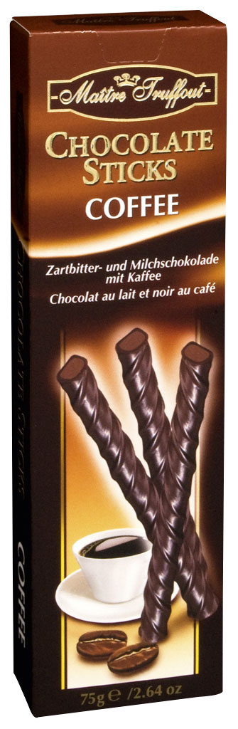 Чорний шоколад з начинкою зі смаком кави Chocolate Sticks Coffee Maitre Truffout , 75 г