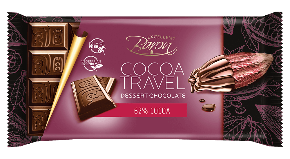 Шоколад чорний COCOA TREVEL 62% Baron Польща, 90 г
