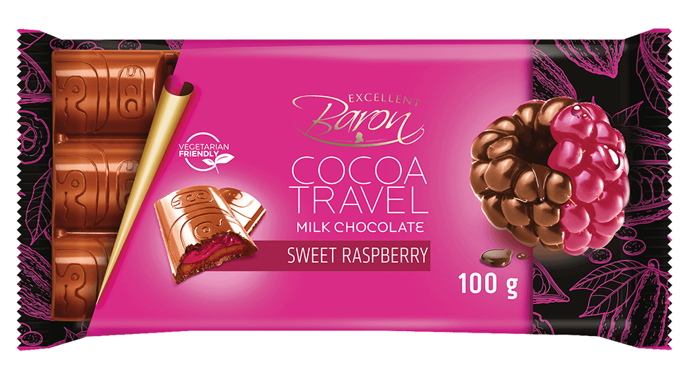 Шоколад молочний з малиною COCOA TREVEL Baron Польща, 100 г