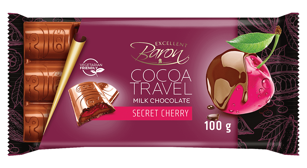 Шоколад молочний із вишнею COCOA TREVEL Baron Польща, 100 г