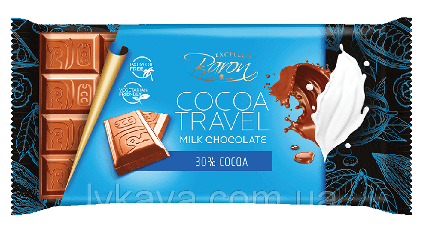 Шоколад молочний COCOA TREVEL 30% какао Baron Польща, 90 г