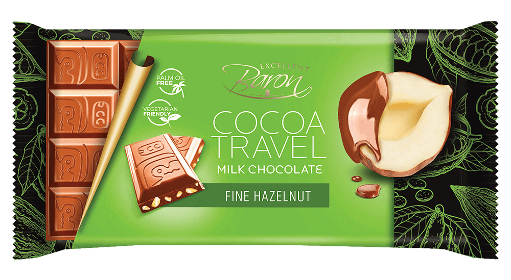 Шоколад молочний із фундуком COCOA TREVEL Baron Польща, 90 г