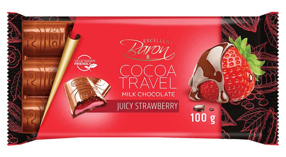 Шоколад молочний із полуницею COCOA TREVEL Baron Польща, 100 г