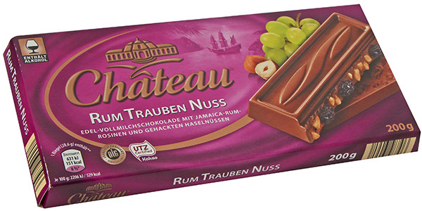 Шоколад молочний з ромом, родзинками і лісовим горіхом Chateau Німеччина 200г