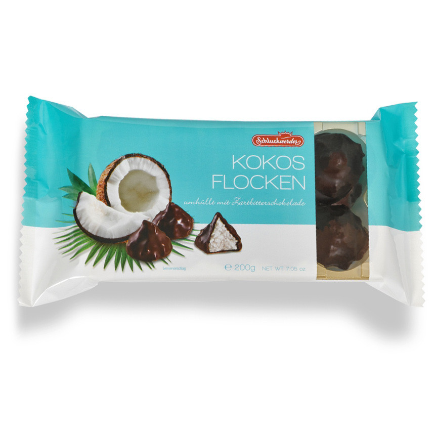 Цукерки з кокосом в темному шоколаді Kokosflocken Schluckwerder 200г Німеччина