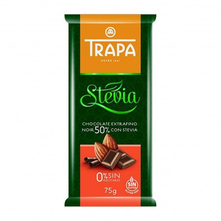 Шоколад чорний без цукру та без глютену Trapa Stevia 50% какао 75 г Іспанія