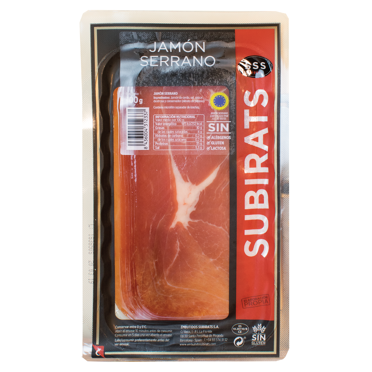 Хамон SUBIRATS JAMON SERRANO нарізка без глютену, 100 г Іспанія