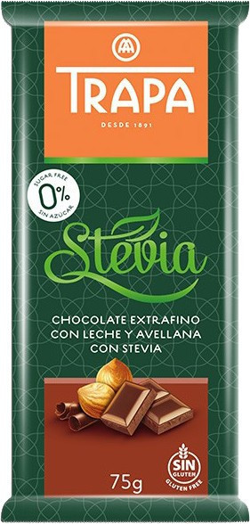 Шоколад молочний без цукру і без глютену Trapa Stevia з фундуком 75г Іспанія