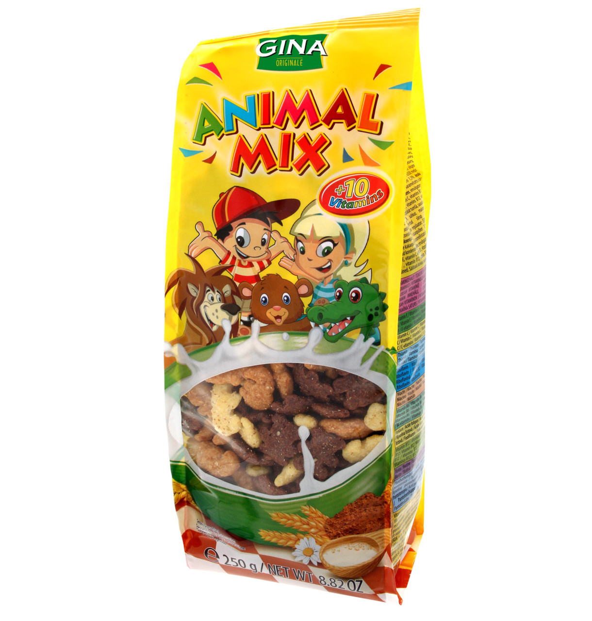 Пластівці злаки у формі тварин з какао, карамеллю і солодким смаком Animal Mix Gina 250г Австрія