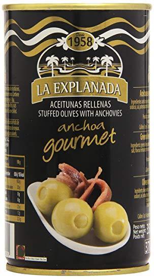 Оливки зелені фаршировані анчоусом Olives with Anchovies La Explanada 1400г / 700 г Іспанія