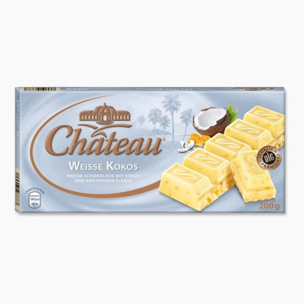 Шоколад білий з кокосом і хрусткими крипсами Weisse Kokos Chateau Німеччина 200г