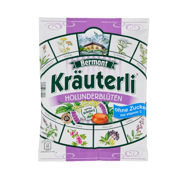 Льодяники (цукерки) БЕЗ ЦУКРУ Bermont Kräuterli з бузиною 125г Німеччина