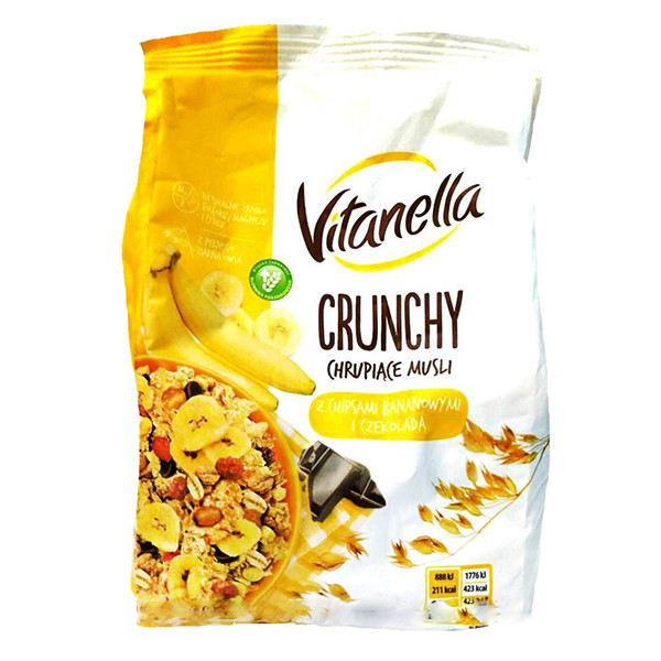 Хрусткі мюслі (Кранчі) Vitanella Crunchy з бананом і шматочками шоколаду Польща 350г