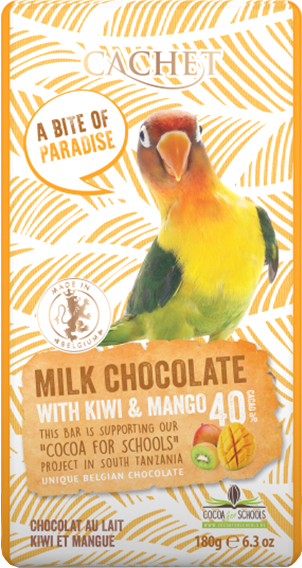 Шоколад молочный "Cachet" with KIWI AND MANGO TANZANIA, 40% COCOA. 180 г Бельгія