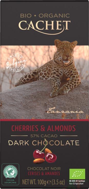 Шоколад чорний Вишня з мигдалем Cachet Bio Organic Cherries & Almonds, 100 г Бельгія