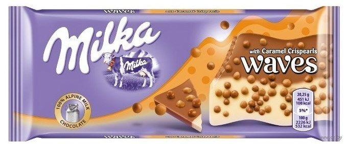 Шоколад Milka Waves Caramel Crispearls Карамель 81г Швейцарія