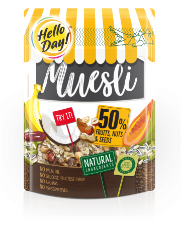 Мюслі з фруктами, горіхами та сумішшю Hello Day 300 г Польща