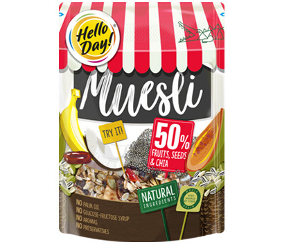 Мюслі з фруктами, сумішшю та насінням чіа Hello Day 300 г Польща