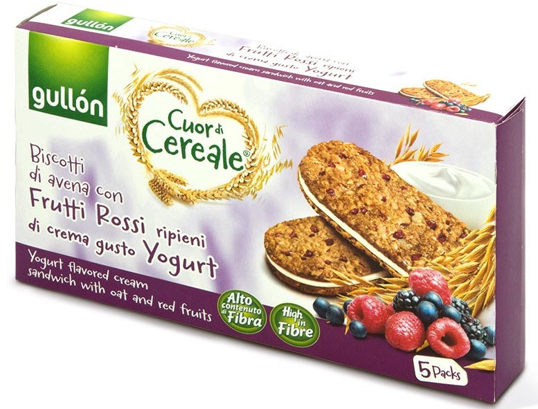 Печиво злакове з йогуртом і ягодами з вмістом клітковини Gullon Cuor di Cereale 220 г (5х44 г) Іспанія