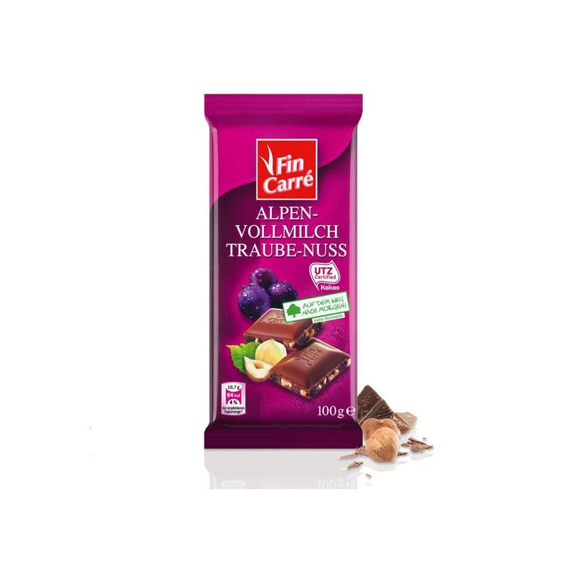Шоколад молочний з фундуком та ізюмом Fin Carre 100г Німеччина