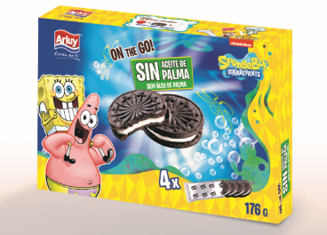 Печиво сендвіч БЕЗ ПАЛЬМОВОГО МАСЛА Mega SpongeBob Arluy Іспанія 176 г (4х44) Іспанія