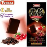Чорний шоколад без цукру Torras ZERO with cocoa nibs and cranberries з какао-бобами і журавлиною Іспанія 125 г