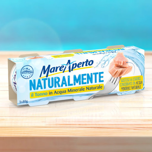 Тунець в натуральній мінеральній воді Naturalmente Mare Aperto, 3 x 80 г Італія
