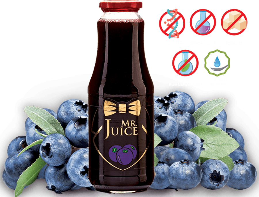 Чорничний сік Mr Juice з м'якоттю, прямого віджиму, БЕЗ САХАРА 1 л