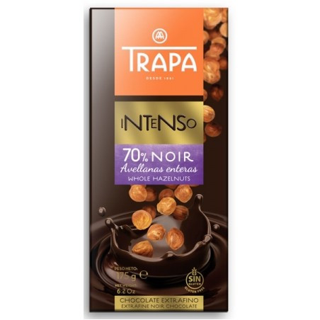 Шоколад чорний без глютену з фундуком 70% какао Intenso Trapa Іспанія 175г
