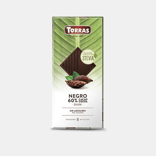 Шоколад чорний без цукру та глютену Torras Stevia Negro 60% какао 100 г Іспанія