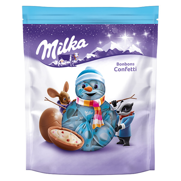 Шоколадні цукерки з молочною начинкою і кольорових конфетті Milka Bonbons confetti 85г р Швейцарія