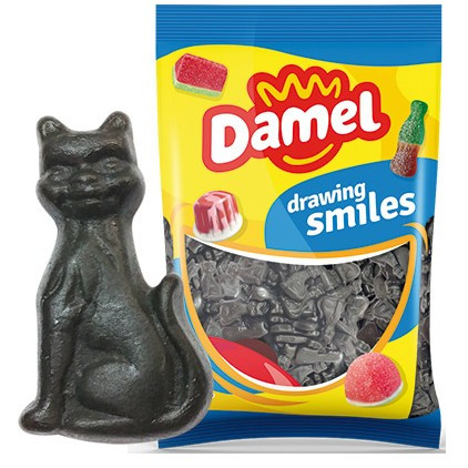 Без глютену! Желейні цукерки чорні лакричні кішки Damel black licorice cats 1 кг Іспанія