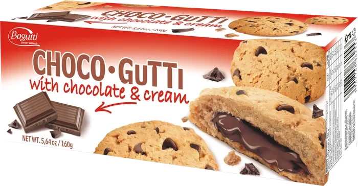 Печиво шоколадною начинкою та шматочками шоколаду  Bogutti Choco Gutti 160г