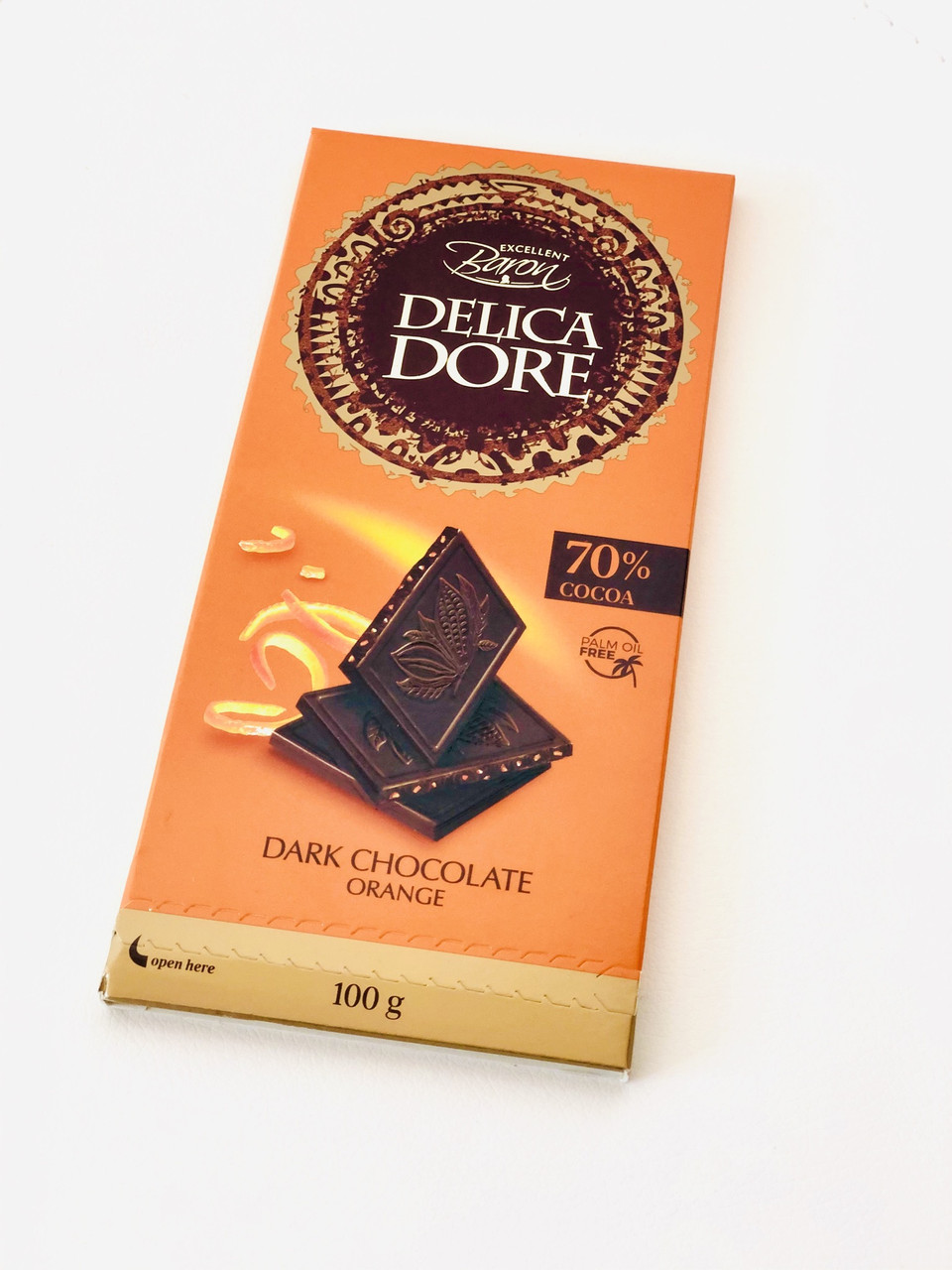 Шоколад чорний з апельсином без пальмової олії Delicadore Orange 70% Baron 100г