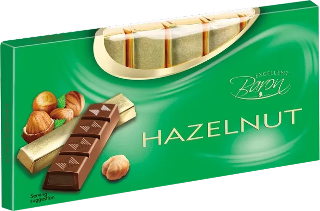 Шоколад молочний з лісовим горіхом Baron Hazelnut 100г Польща