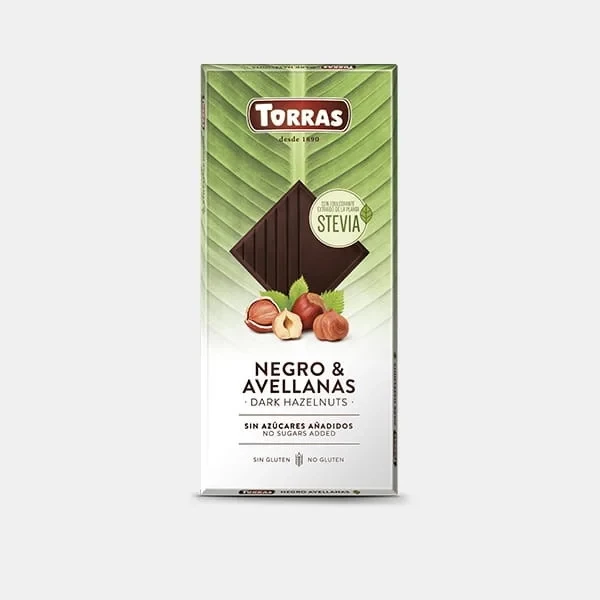 Шоколад чорний без цукру і глютену з фундуком Torras Stevia 125 г Іспанія