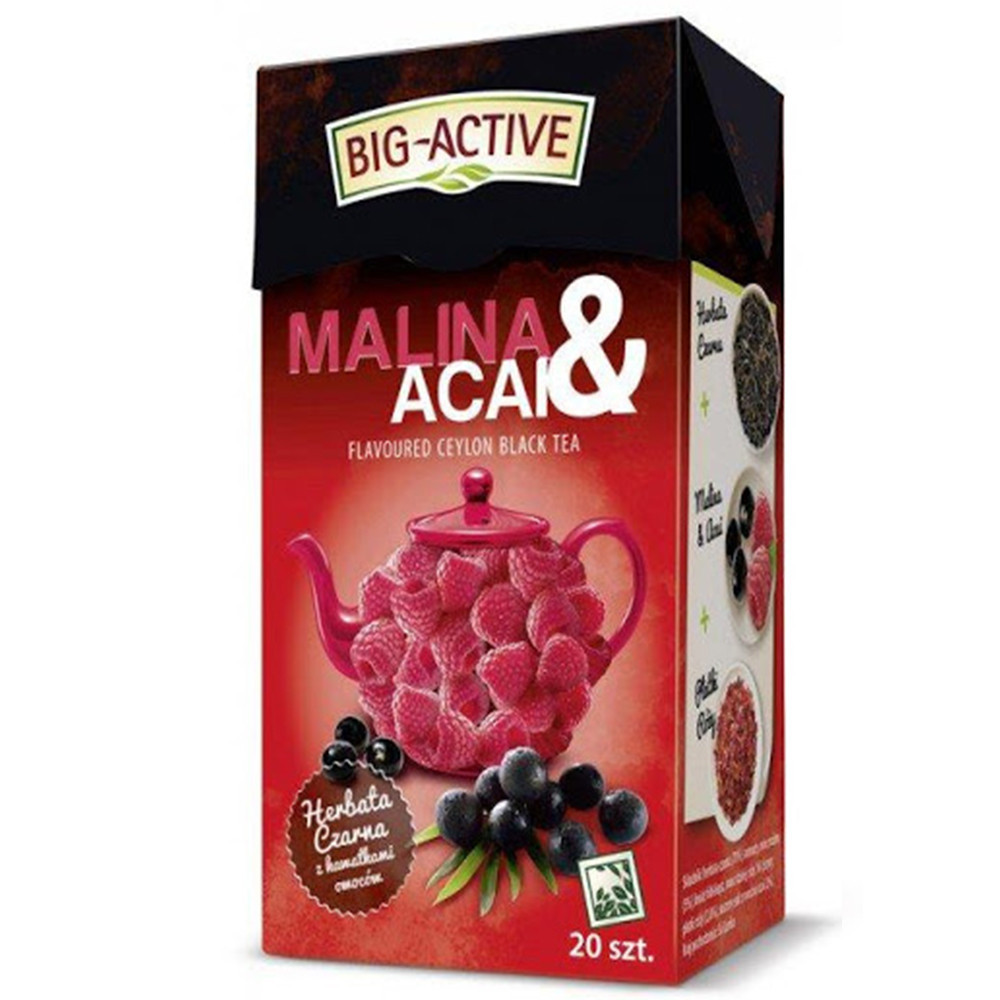 Чай чорний із малиною, ягодами асай і пелюстками троянди Big Active 20 пакет.х 2.0 г Польща