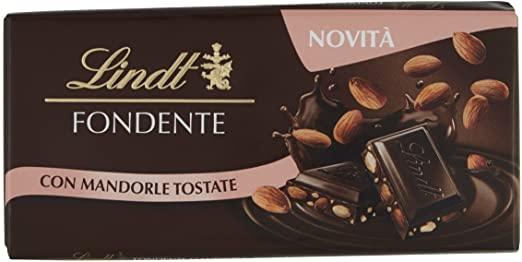 Шоколад чорний із підсмаженим мигдалем Lindt fondente con mandorle tostate 100 г Швейцарія