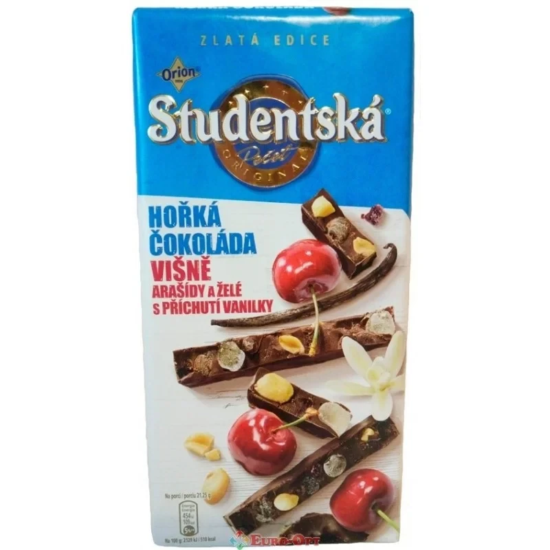 Шоколад чорний Studentska Pecet з вишнею та арахісом 170 г Чехія