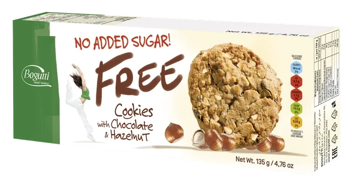 Печиво БЕЗ ЦУКРУ з шматочками горіхів і шоколаду Bogutti Cookies 135г