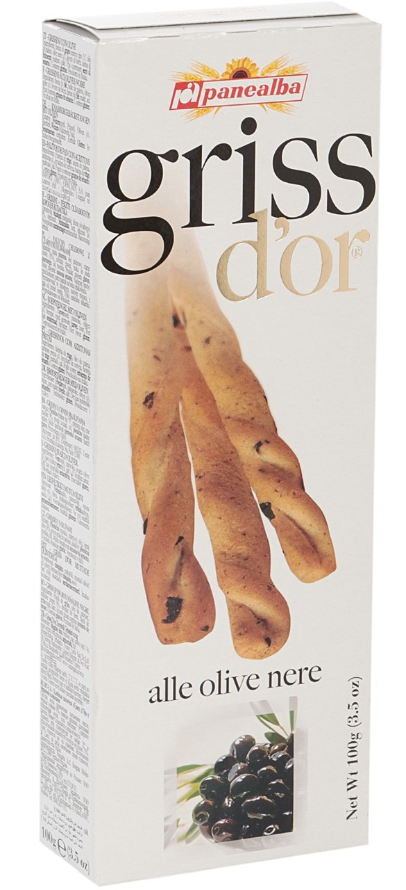 Хлібні палички грисині "З чорними оливками" Panealba — Griss d'Or 100 г Італія
