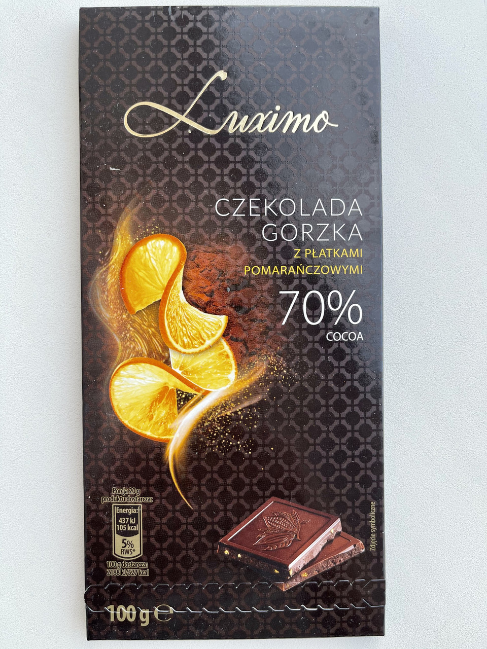 Шоколад чорний Luximo Premium з апельсином 70% какао Польща 100 г.