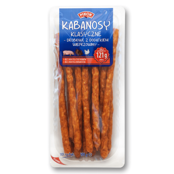 Ковбаски Кабаноски з індички, курки та свинини Pikok KABANOSY 500г Польща