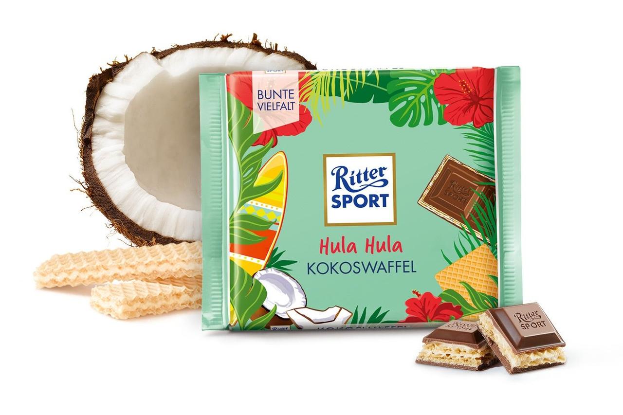 Шоколад Кокосова вафля Ritter Sport Hula Hula Kokoswaffel 100г Німеччина