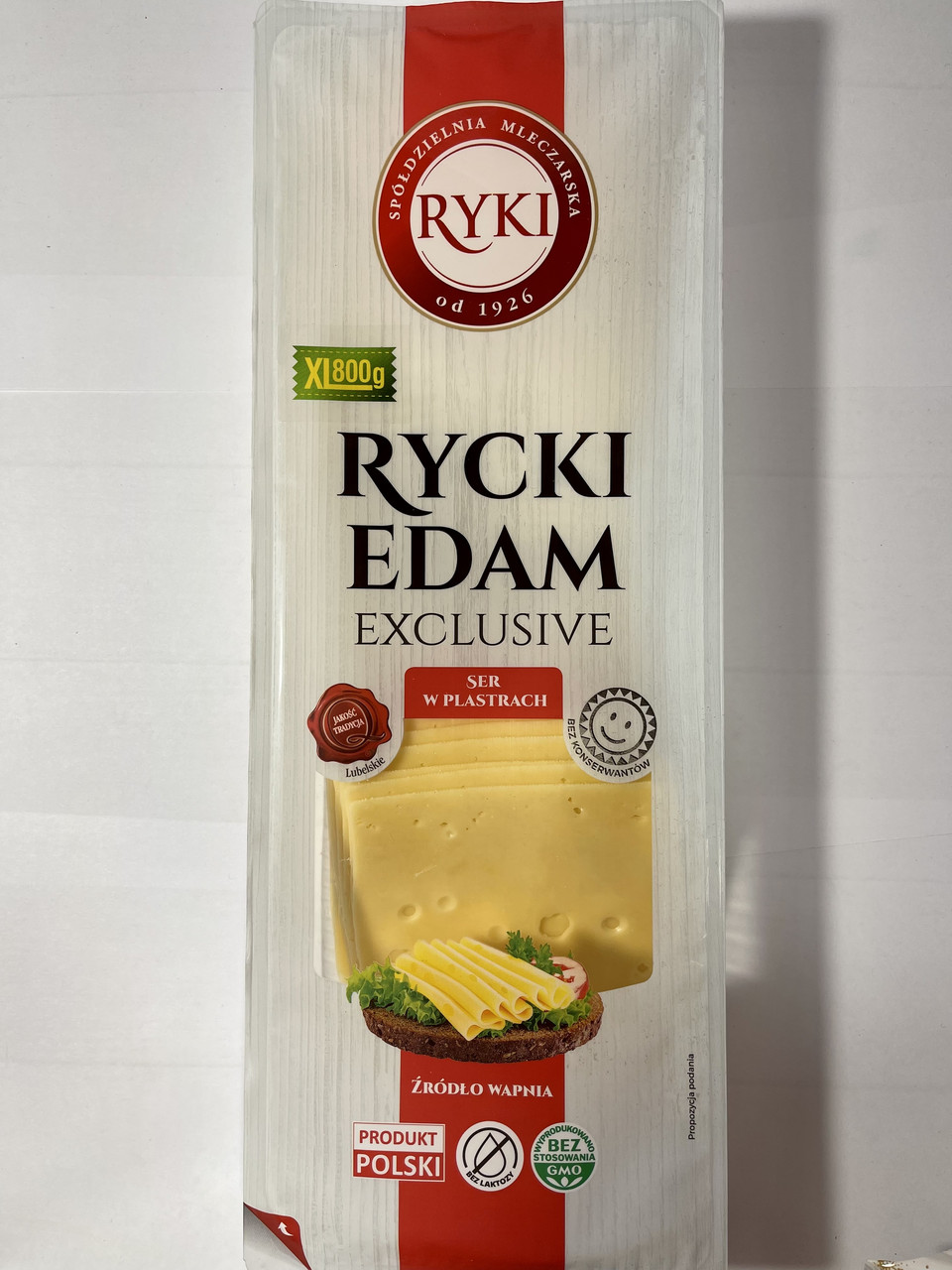 Сир слайсами БЕЗ ЛАКТОЗИ, БЕЗ КОНСЕВАНІВ Rycki Edam Exclusive 800 г Польща