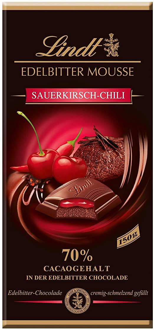 Шоколад Lindt Edelbitter Mousse Sauerkirsch Chili 70% 150г Німеччина